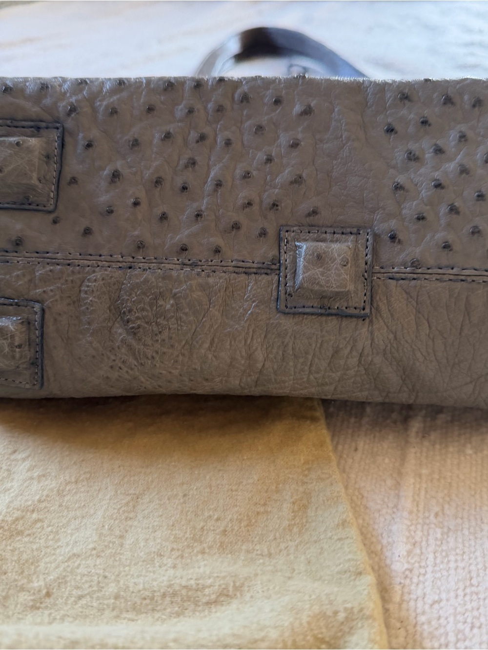 Gray Ostrich Leather Tote - Picture 5 of 12